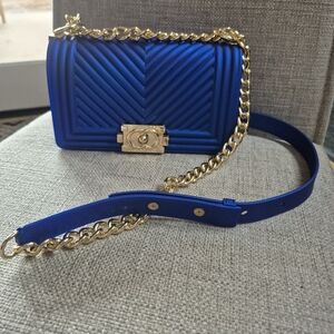 Royal Blue PVC Chevron Handbag NeW